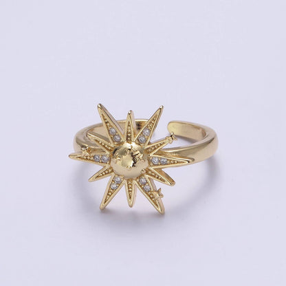 Elegant Micro Pave Gold Sunburst Adjustable Statement Ring