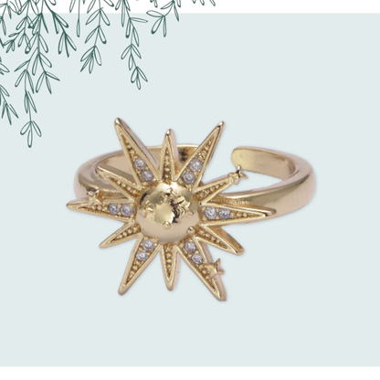 Elegant Micro Pave Gold Sunburst Adjustable Statement Ring